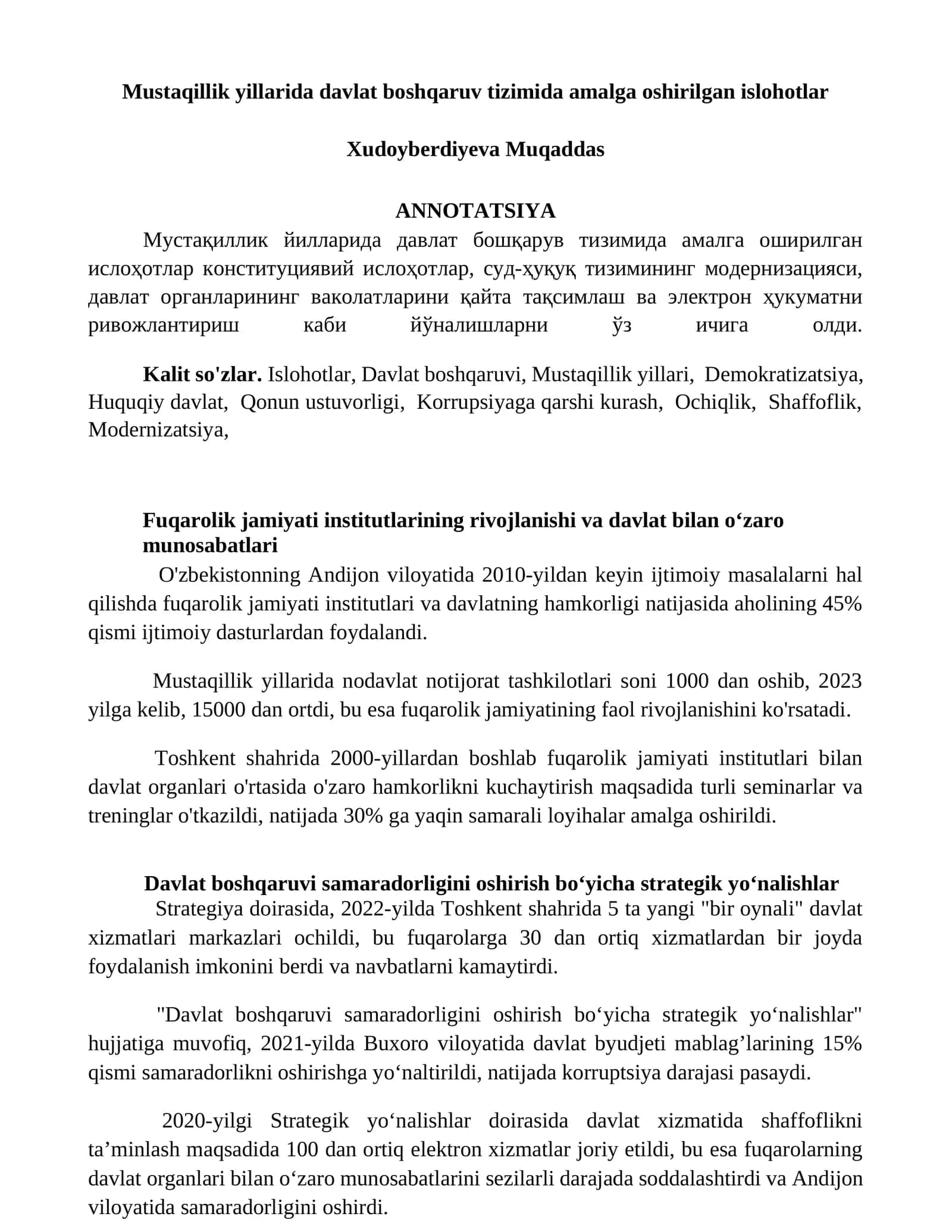 Mustaqillik yillarida davlat boshqaruv tizimida amalga oshirilgan islohotlar 1