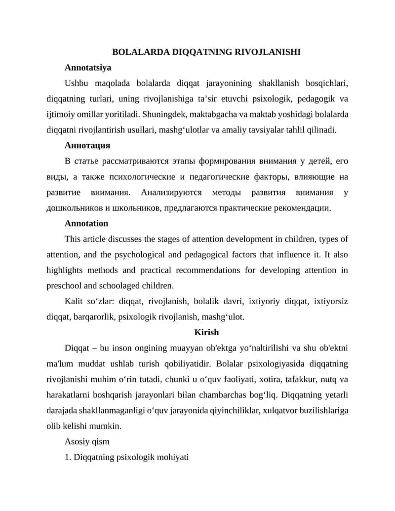 Bolalarda diqqatning rivojlanishi 1