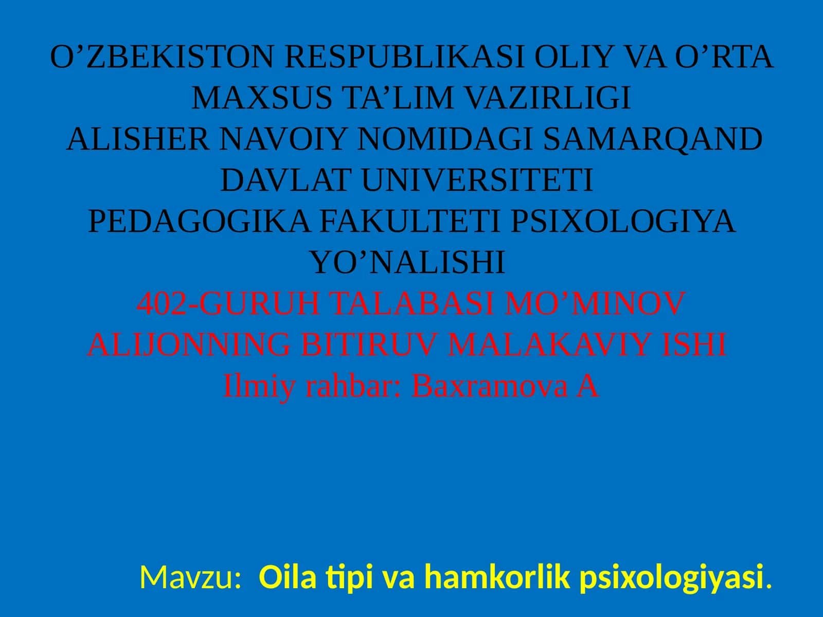 Oila tipi va hamkorlik psixologiyasi 1