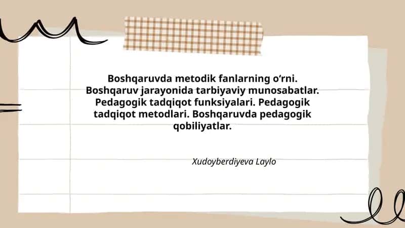 Boshqaruvda Metodik Fanlarning O‘rni 1