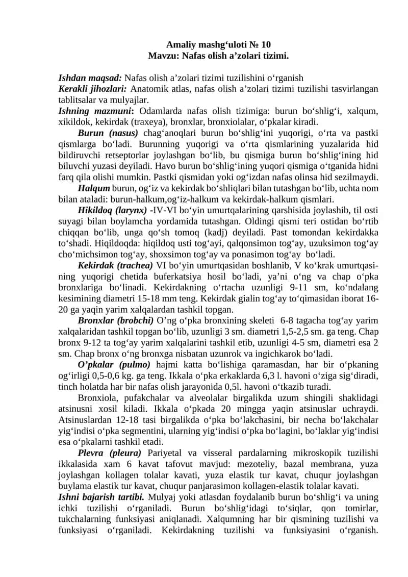 Nafas olish a’zolari tizimi. 1