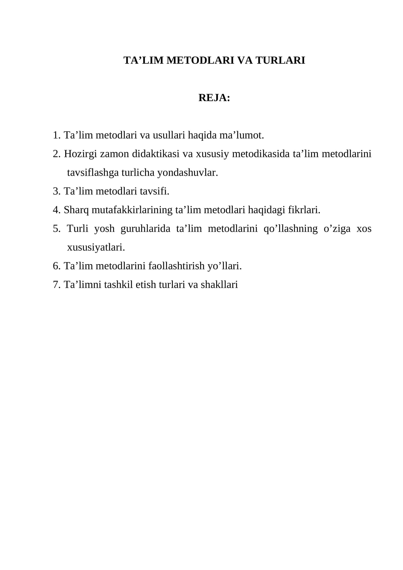 TA’LIM METODLARI VA TURLARI 1