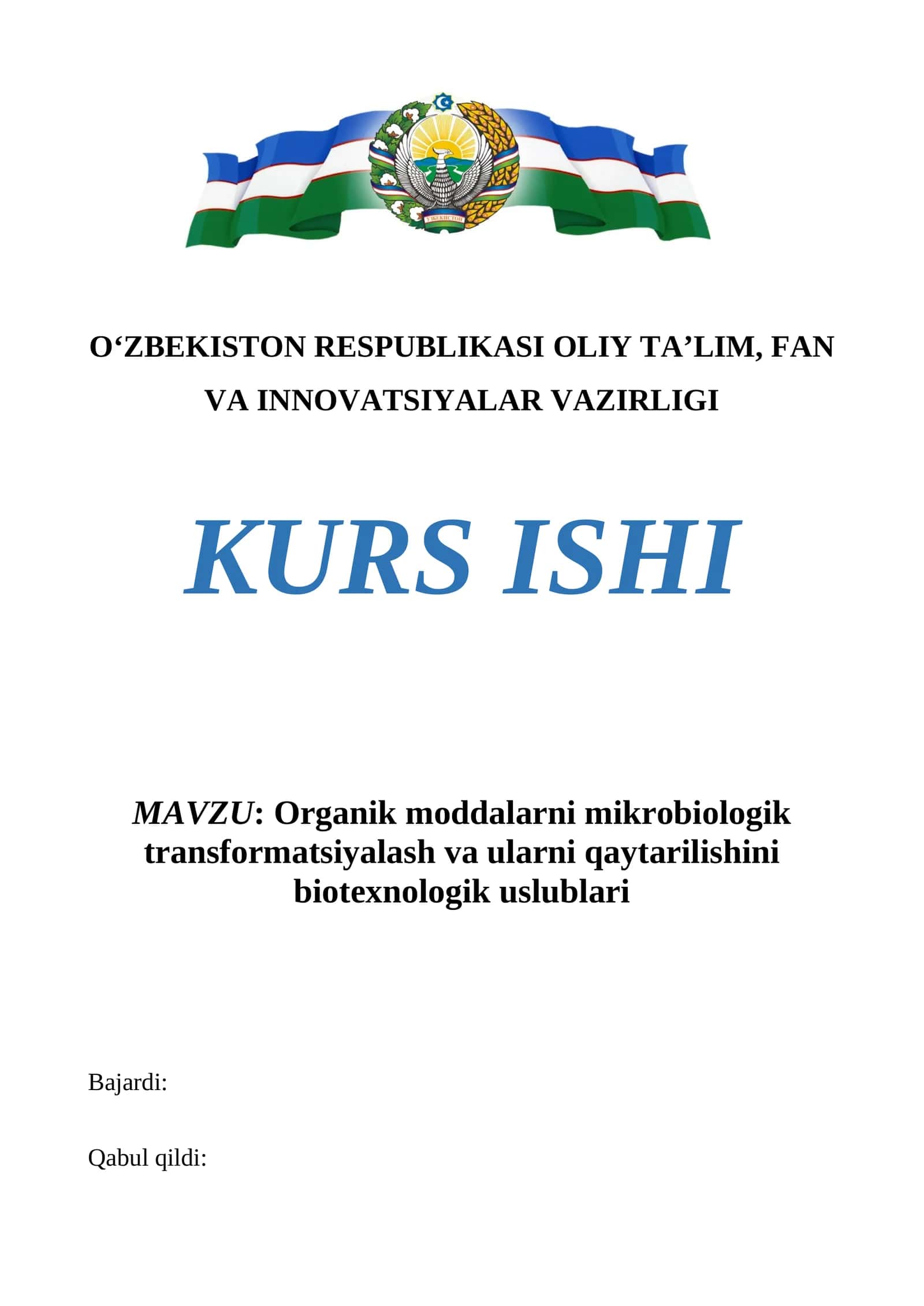 Organik moddalarni mikrobiologik transformatsiyalash va ularni qaytarilishini biotexnologik uslublari 1
