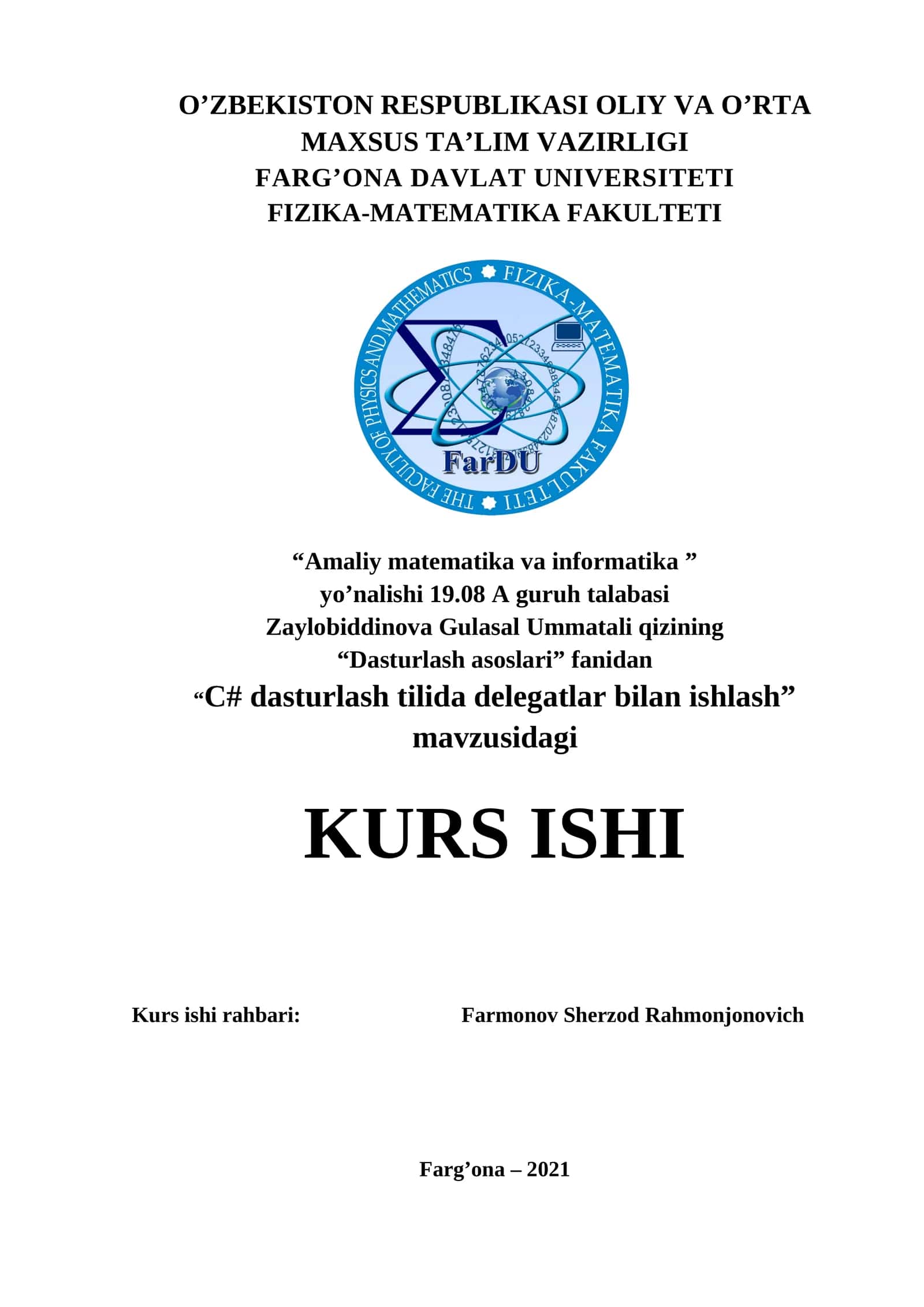 C# dasturlash tilida delegatlar bilan ishlash 1