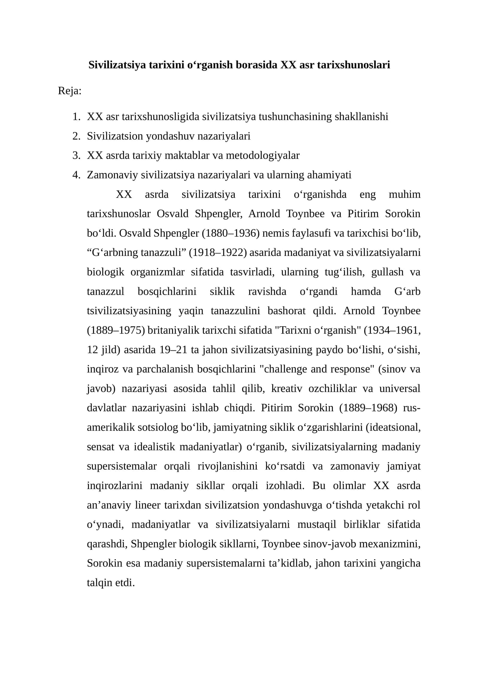 XX asr sivilizatsiya tarixshunosligi 1