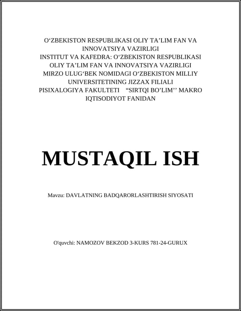 Davlatning Badqarorlashtirish Siyosati 1