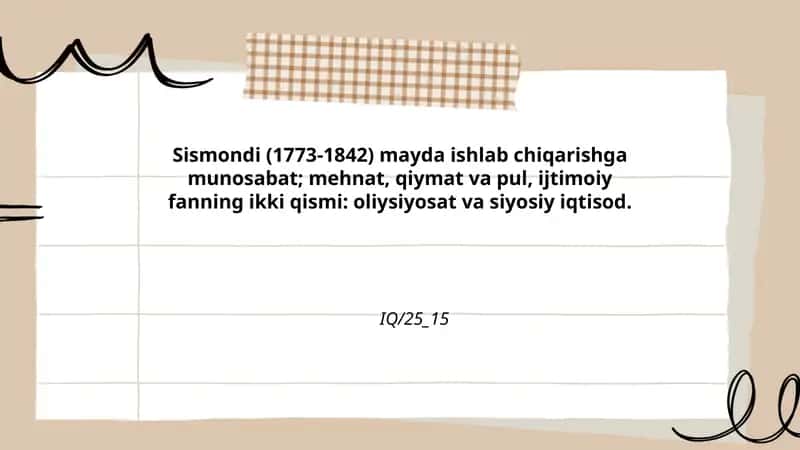 Sismondi va mayda ishlab chiqarishga munosabati: asosiy qarashlari 1