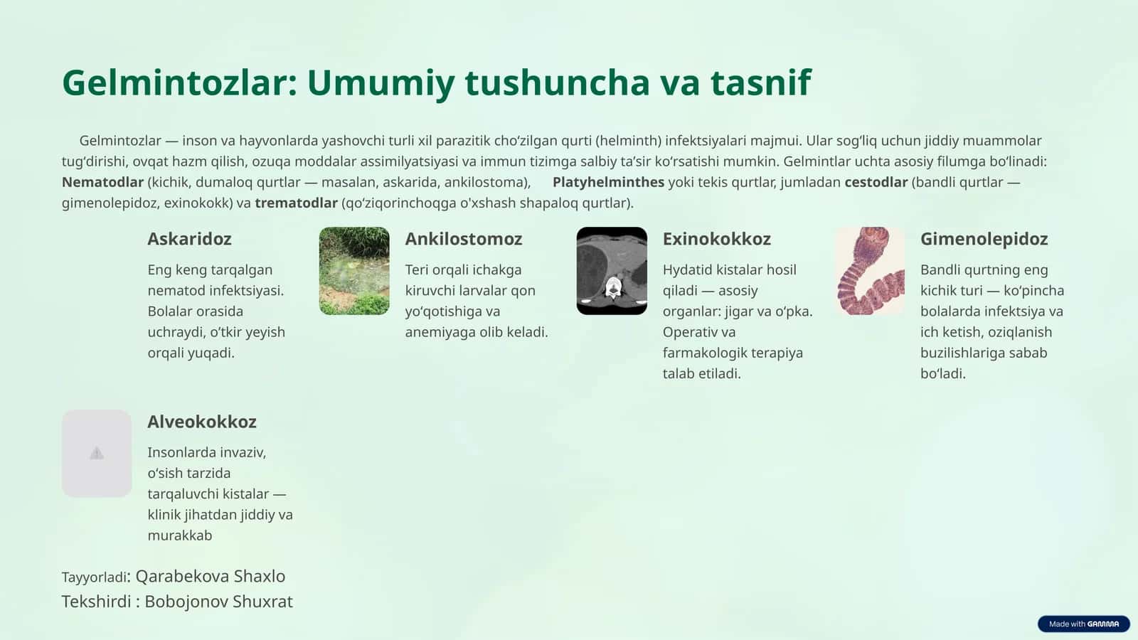 Gelmintozlar: Umumiy tushuncha va tasnif 1