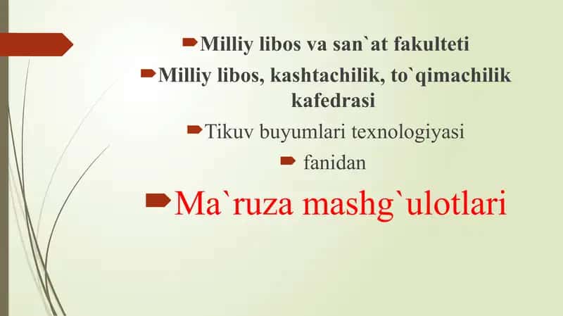 ”Tikuv buyumlari texnologiyasi” faniga kirish 1