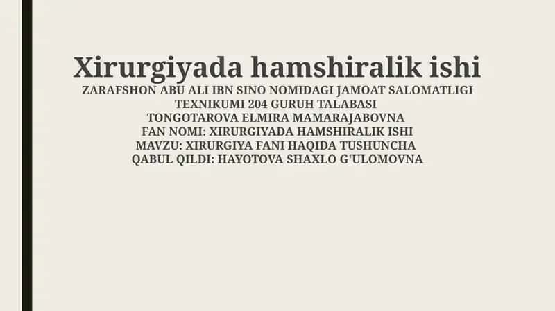 Xirurgiyada hamshiralik ishi 1