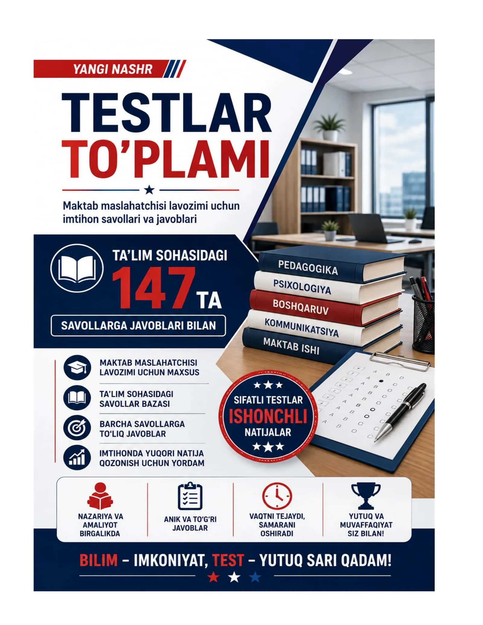 Maktab maslahatchisi lavozimi uchun imtihon savollari va javoblari 147 ta 1
