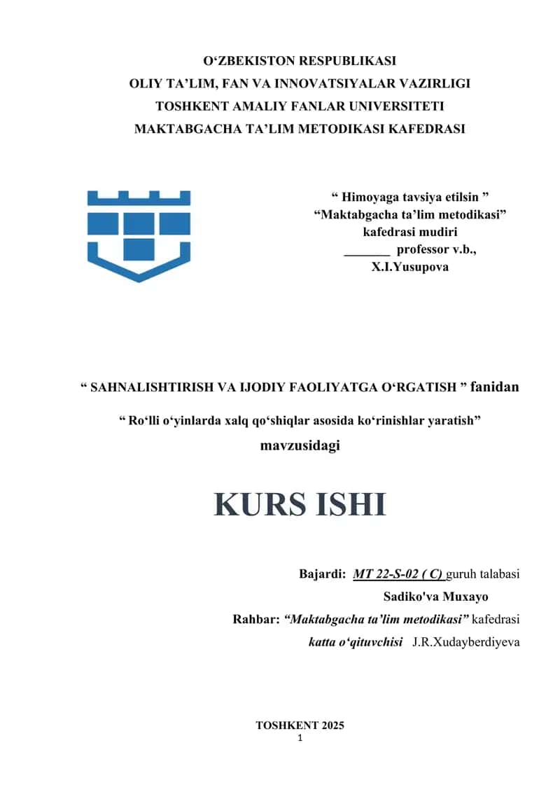 Roʻlli oʻyinlarda xalq qoʻshiqlar asosida koʻrinishlar yaratish. 1