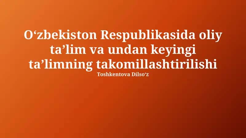 Oliy ta'lim va undan keyingi ta'lim 1