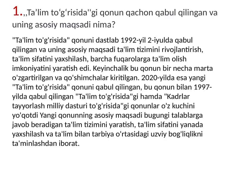 Ta'lim to'g'risida qonuni 1