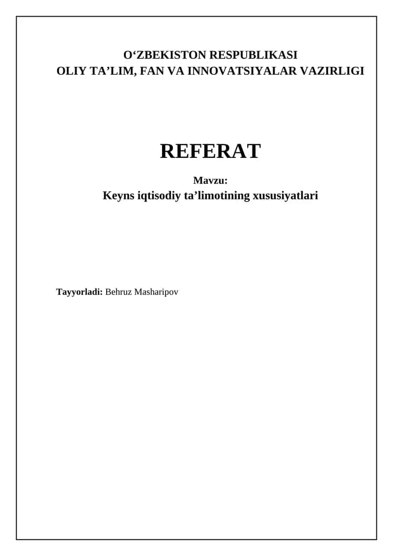 Keyns iqtisodiy ta’limoti 1