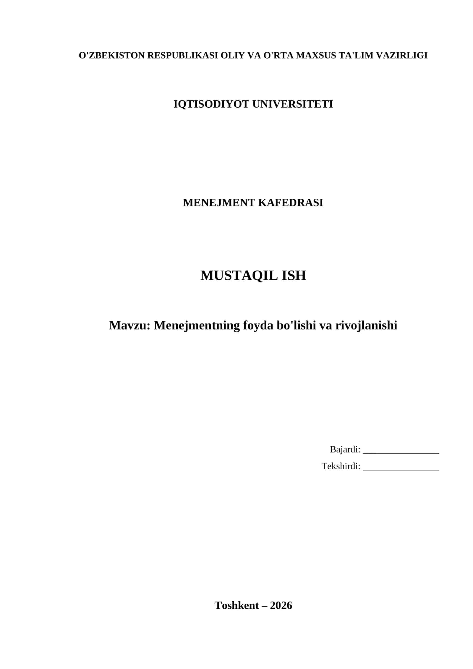 Menejmentning foyda bo'lishi va rivojlanishi 1