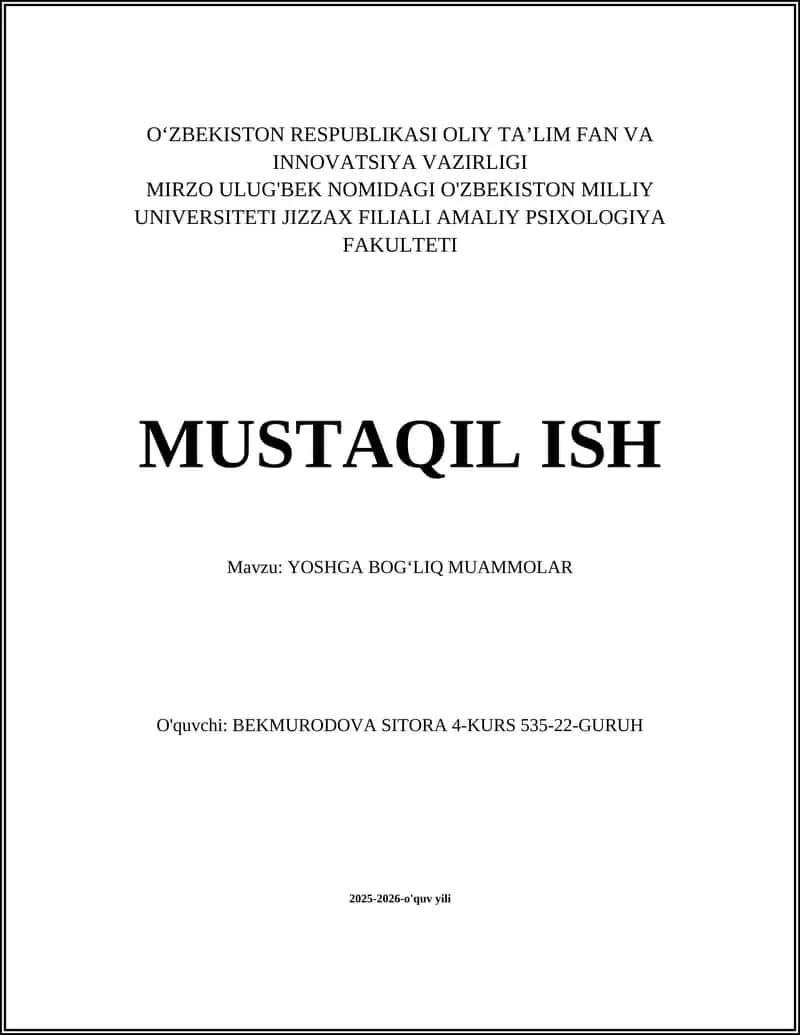 Yoshga Bog‘liq Muammolar 1