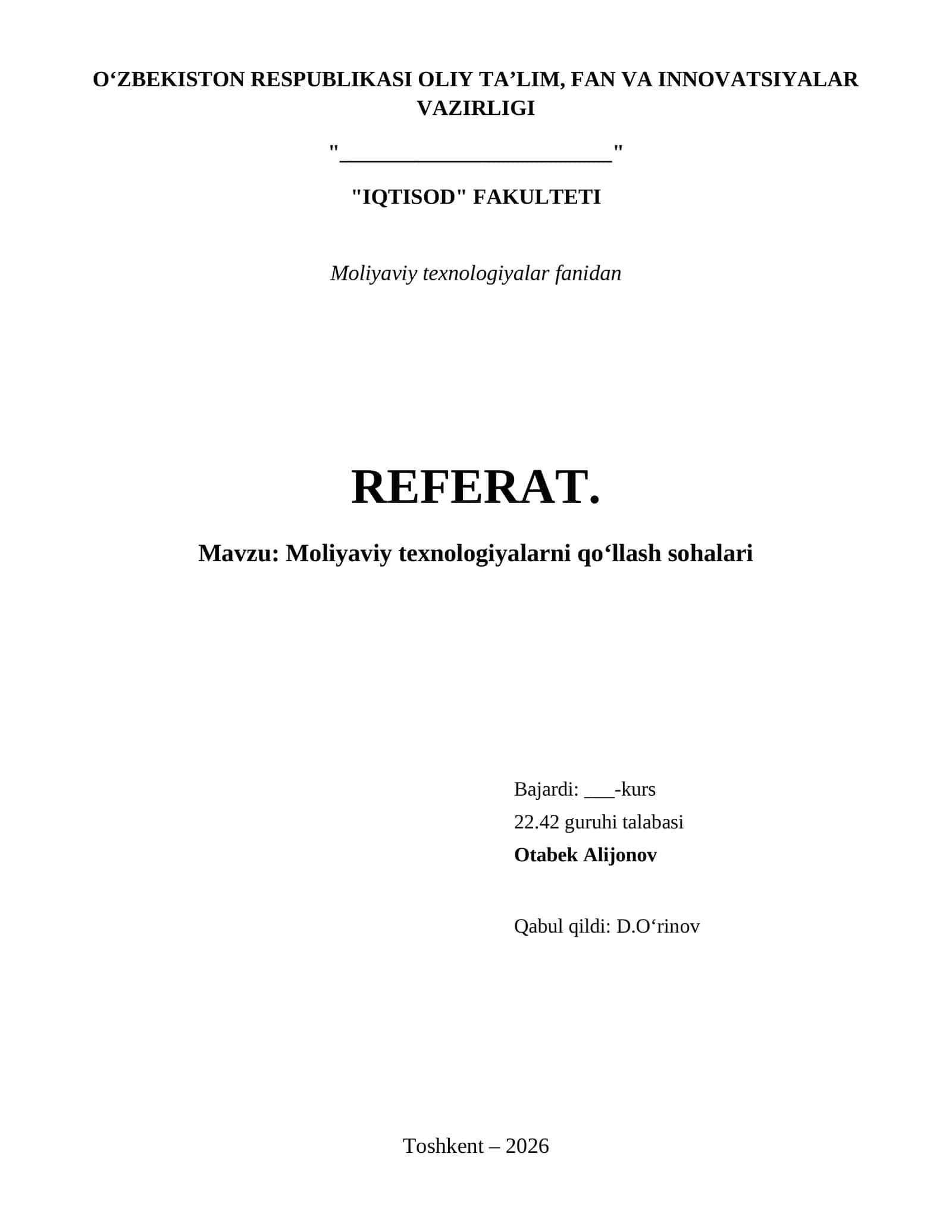 Moliyaviy texnologiyalarni qoʻllash sohalari 1