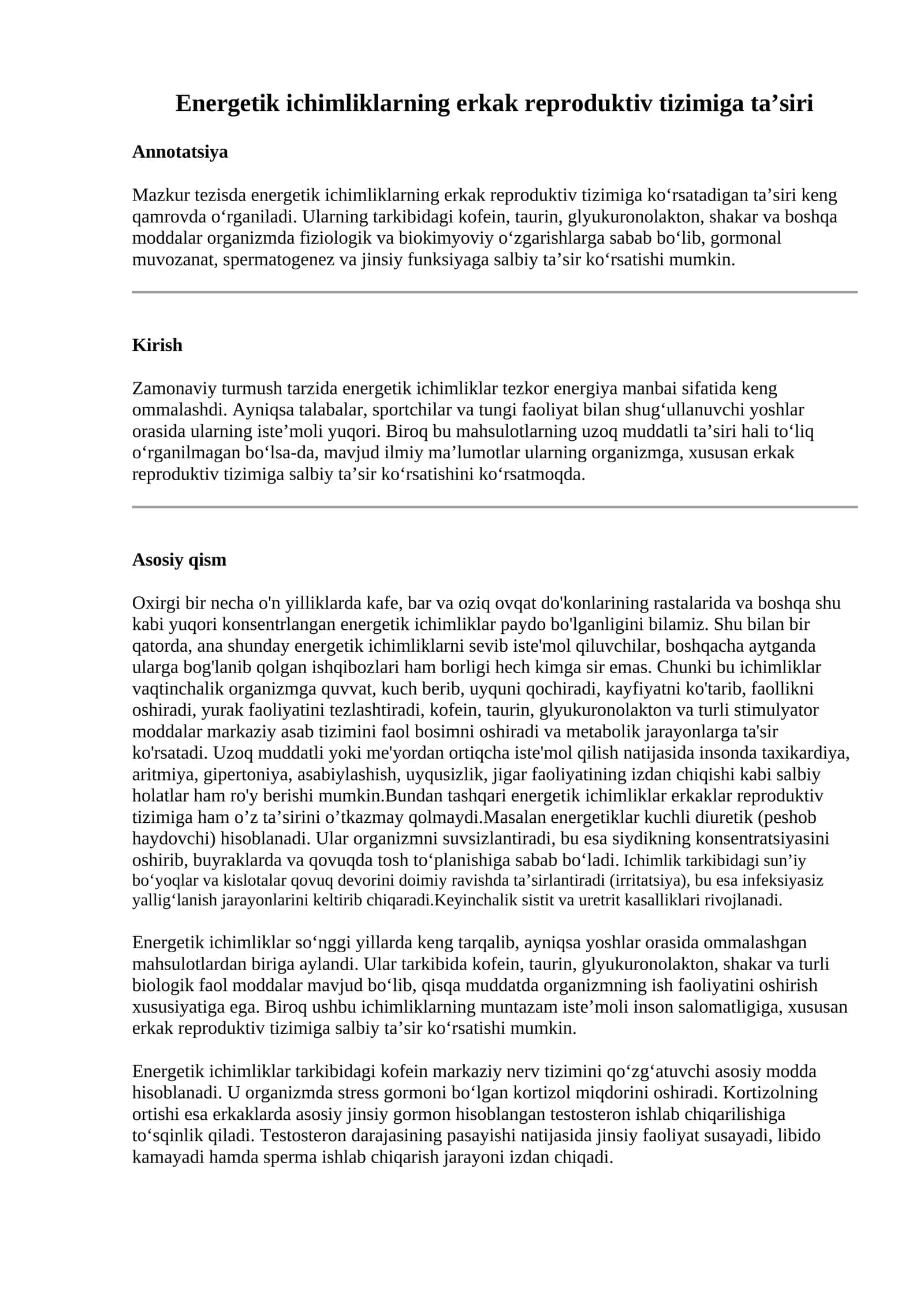 Energetik ichimliklarning erkak reproduktiv tizimiga ta’siri 1