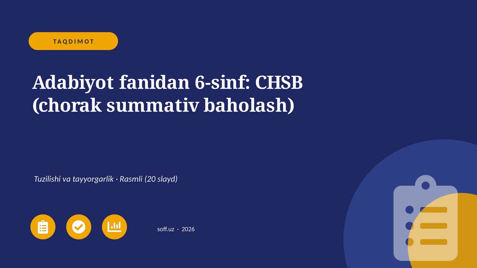 Adabiyot fanidan 6-sinf: CHSB (chorak summativ baholash) 1