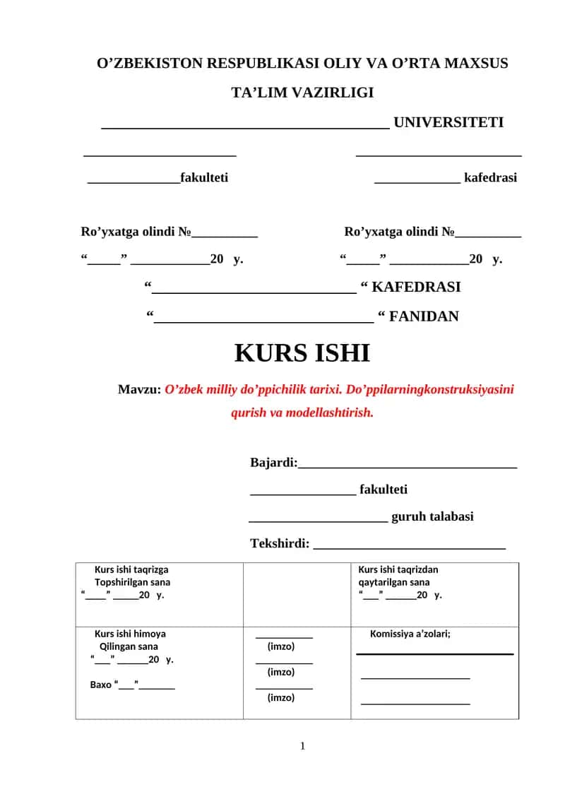 O’zbek milliy do’ppichilik tarixi 1