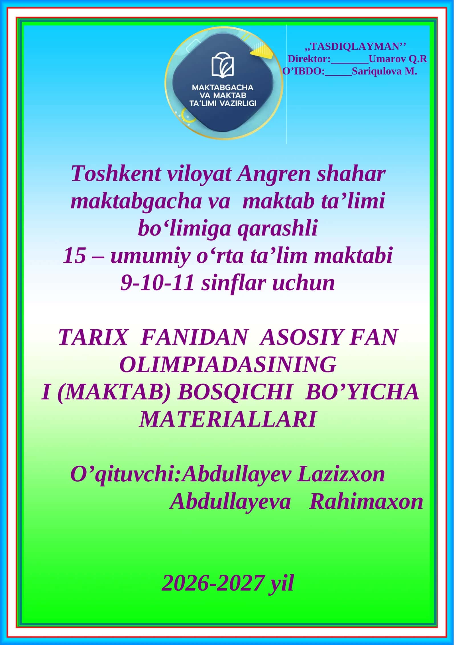 TARIX FANIDAN ASOSIY FAN OLIMPIADASINING 1