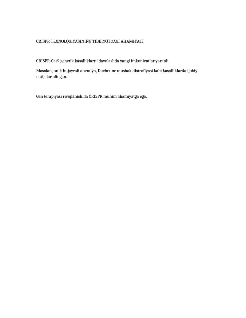CRISPR TEXNOLOGIYASINING TIBBIYOTDAGI AHAMIYATI 1