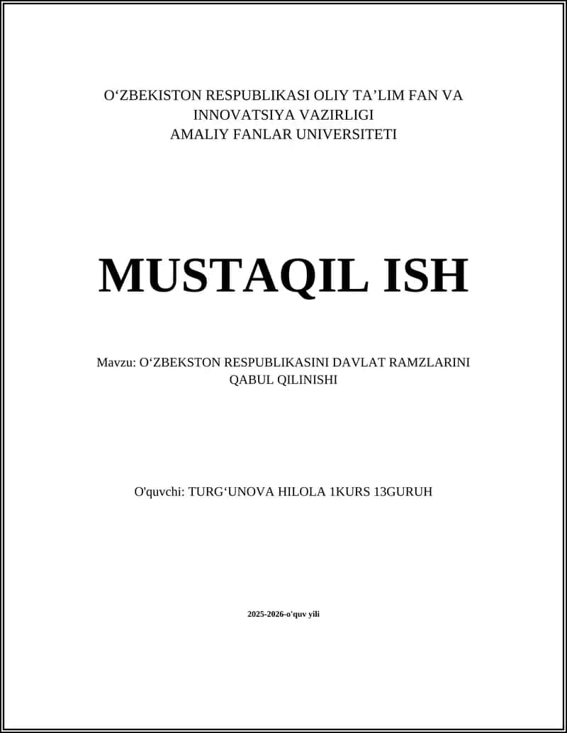 OʻZBEKISTON RESPUBLIKASI DAVLAT RAMZLARINI QABUL QILINISHI 1