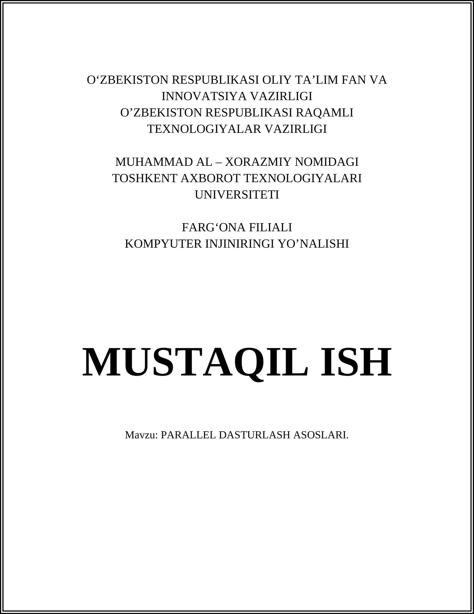 PARALLEL DASTURLASH ASOSLARI 1