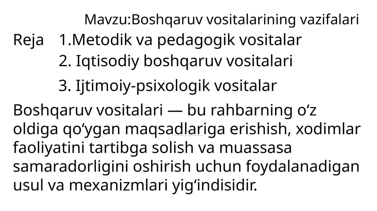 Boshqaruv vositalarining vazifalari 1