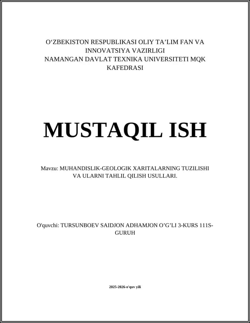 Muhandislik-geologik xaritalarning tuzilishi va ularni tahlil qilish usullari 1