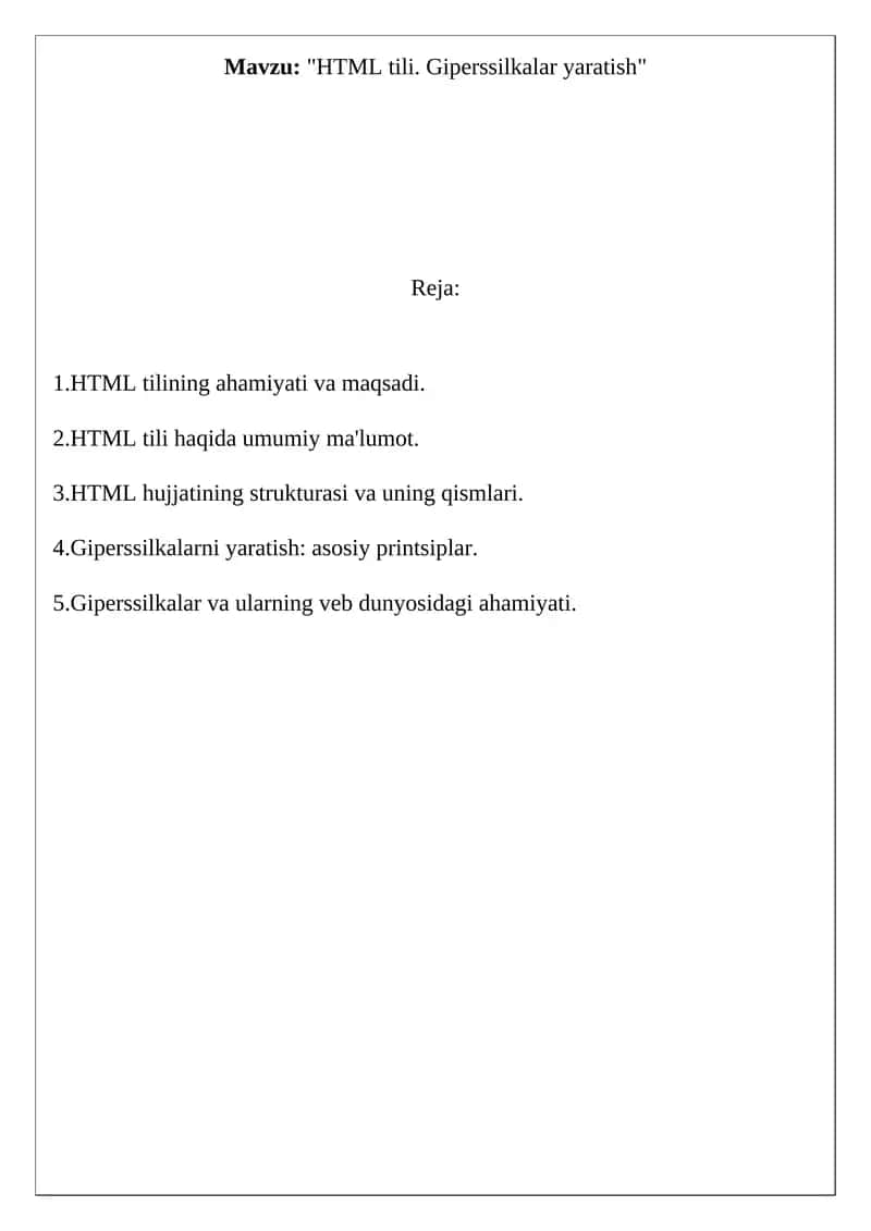 HTML tili. Giperssilkalar yaratish 1
