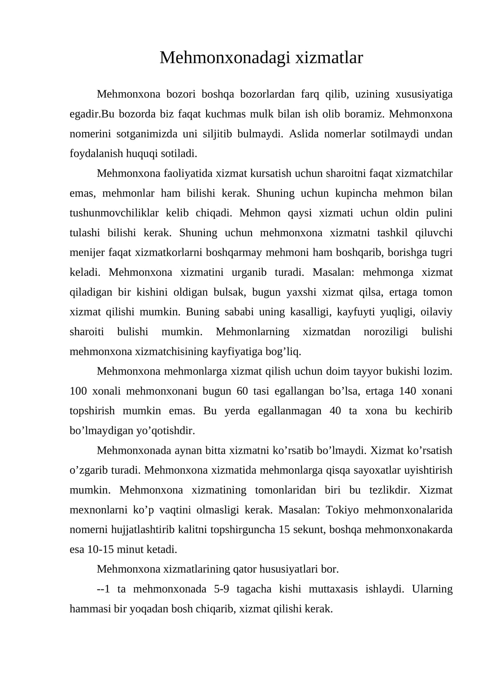 Mehmonxonadagi xizmatlar 1