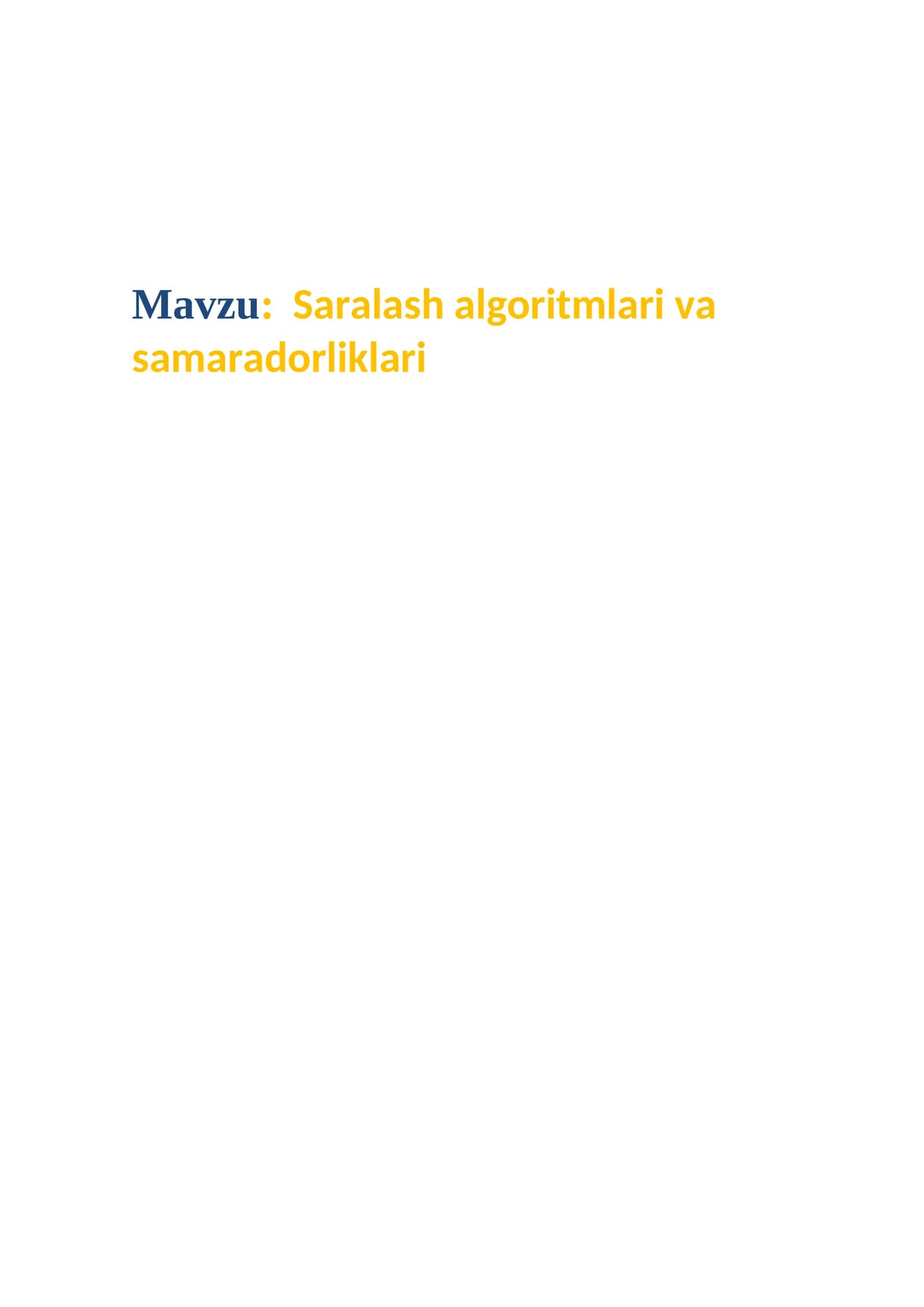 Saralash algoritmlari va samaradorliklari 1