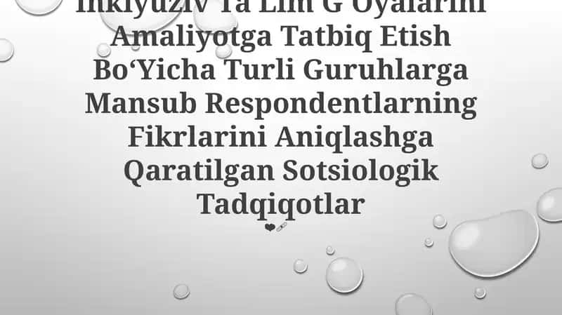 Inklyuziv Ta'Lim G'Oyalarini Amaliyotga Tatbiq Etish Bo‘Yicha Turli Guruhlarga Mansub Respondentlarning Fikrlarini Aniqlashga Qaratilgan Sotsiologik Tadqiqotlar 1