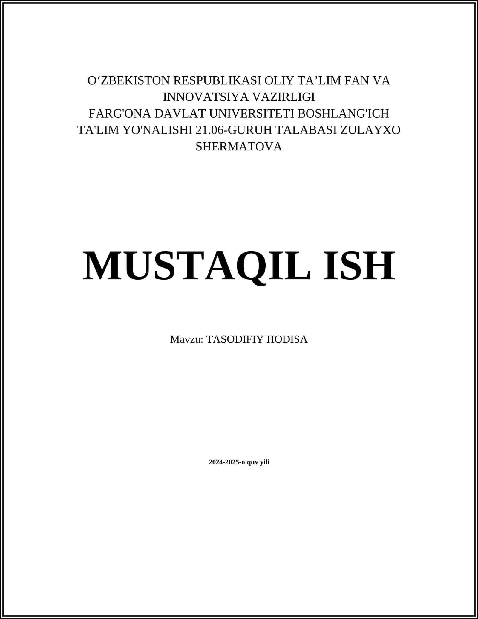 TASODIFIY HODISA 1