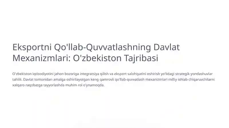Eksportni Qo'llab-Quvvatlashning Davlat Mexanizmlari: O'zbekiston Tajribasi 1