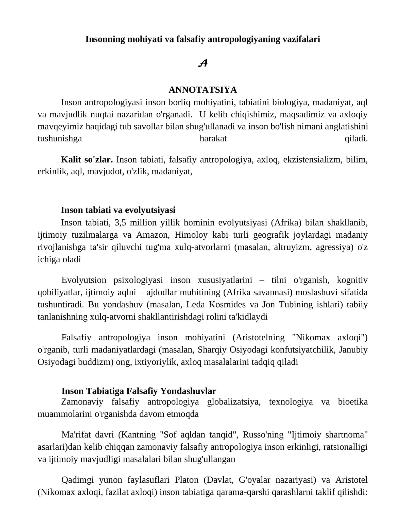 Insonning mohiyati va falsafiy antropologiyaning vazifalari 1