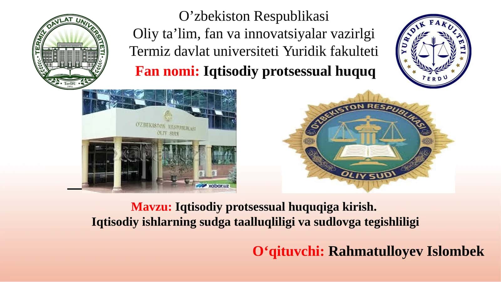 Iqtisodiy protsessual huquqiga kirish.  Iqtisodiy ishlarning sudga taalluqliligi va sudlovga tegishliligi 1