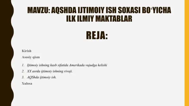 AQSHda ijtimoiy ish soxasi boʻyicha ilk ilmiy maktablar 1