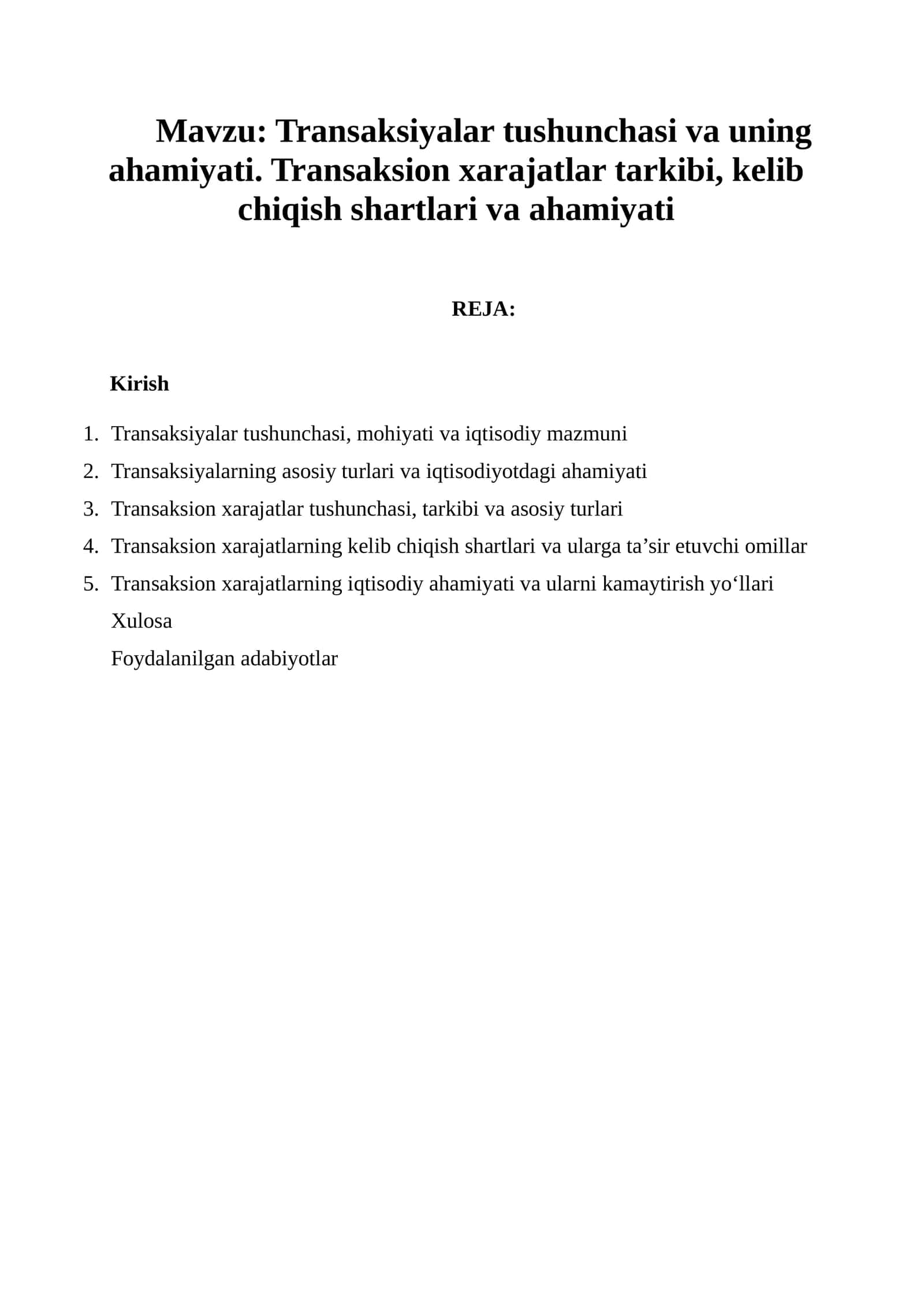 Transaksiyalar tushunchasi va uning ahamiyati 1