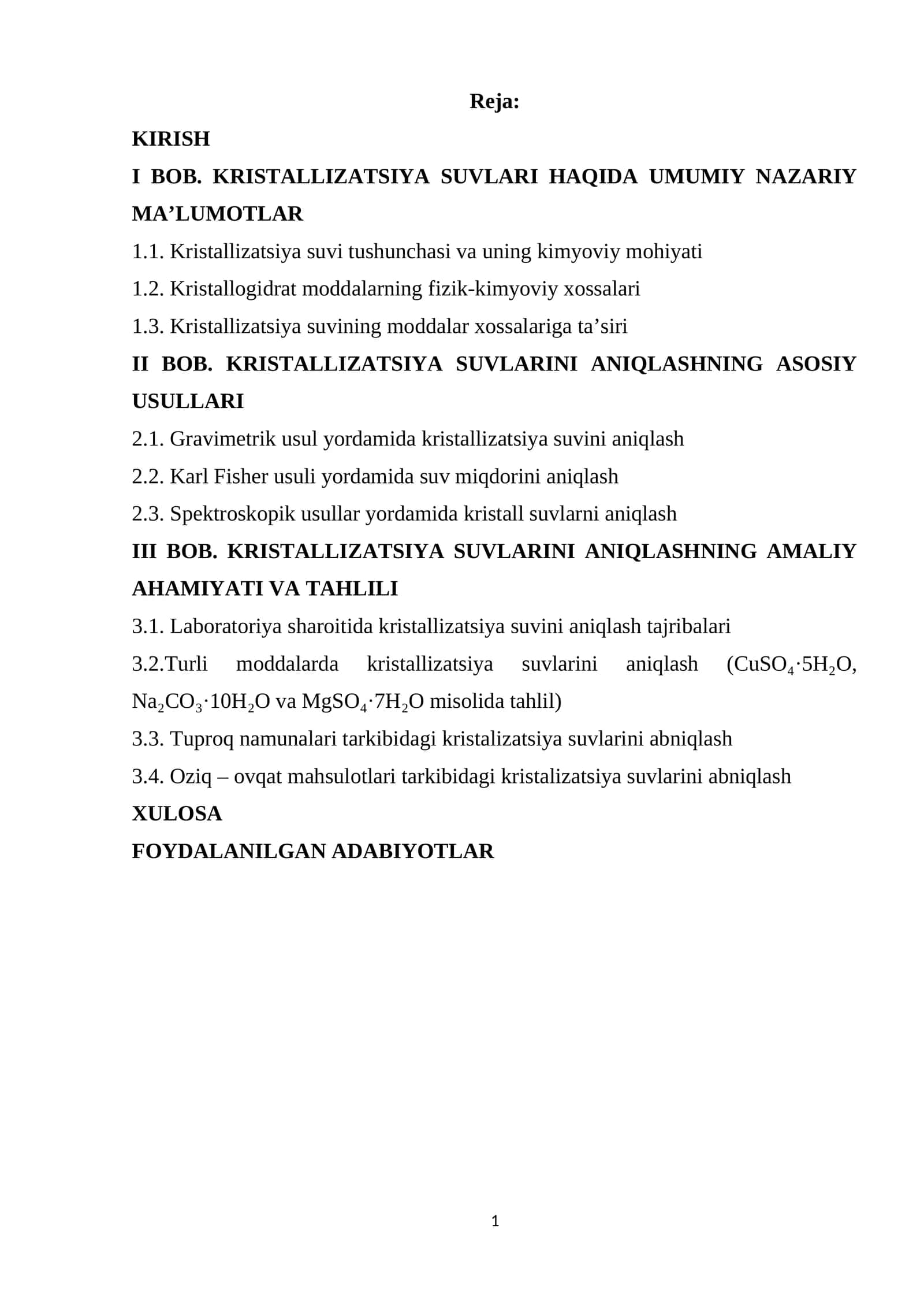Moddalar tarkibidagi kristalizatsiya suvlarini topish usullari 1