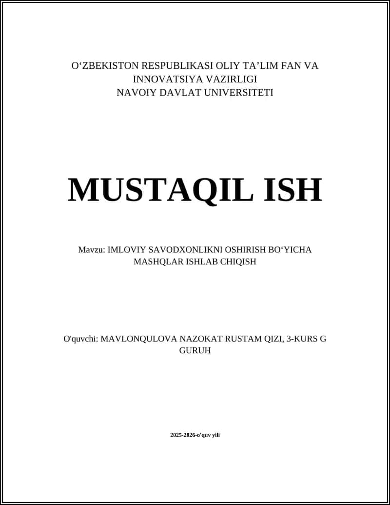 Imloviy Savodxonlikni Oshirish Boʻyicha Mashqlar Ishlab Chiqish 1