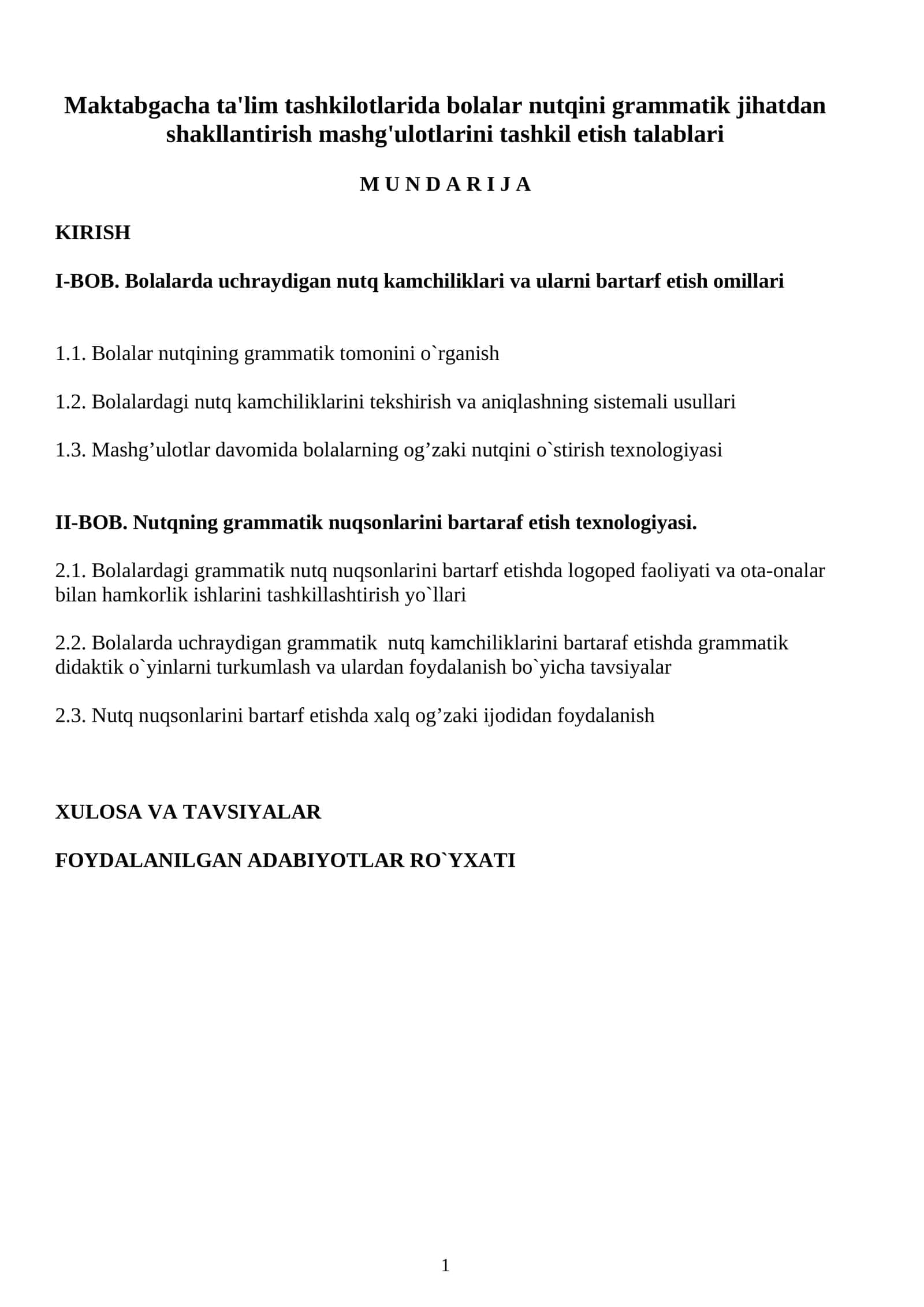 Bolalar nutqini grammatik jihatdan shakllantirish mashg'ulotlari 1
