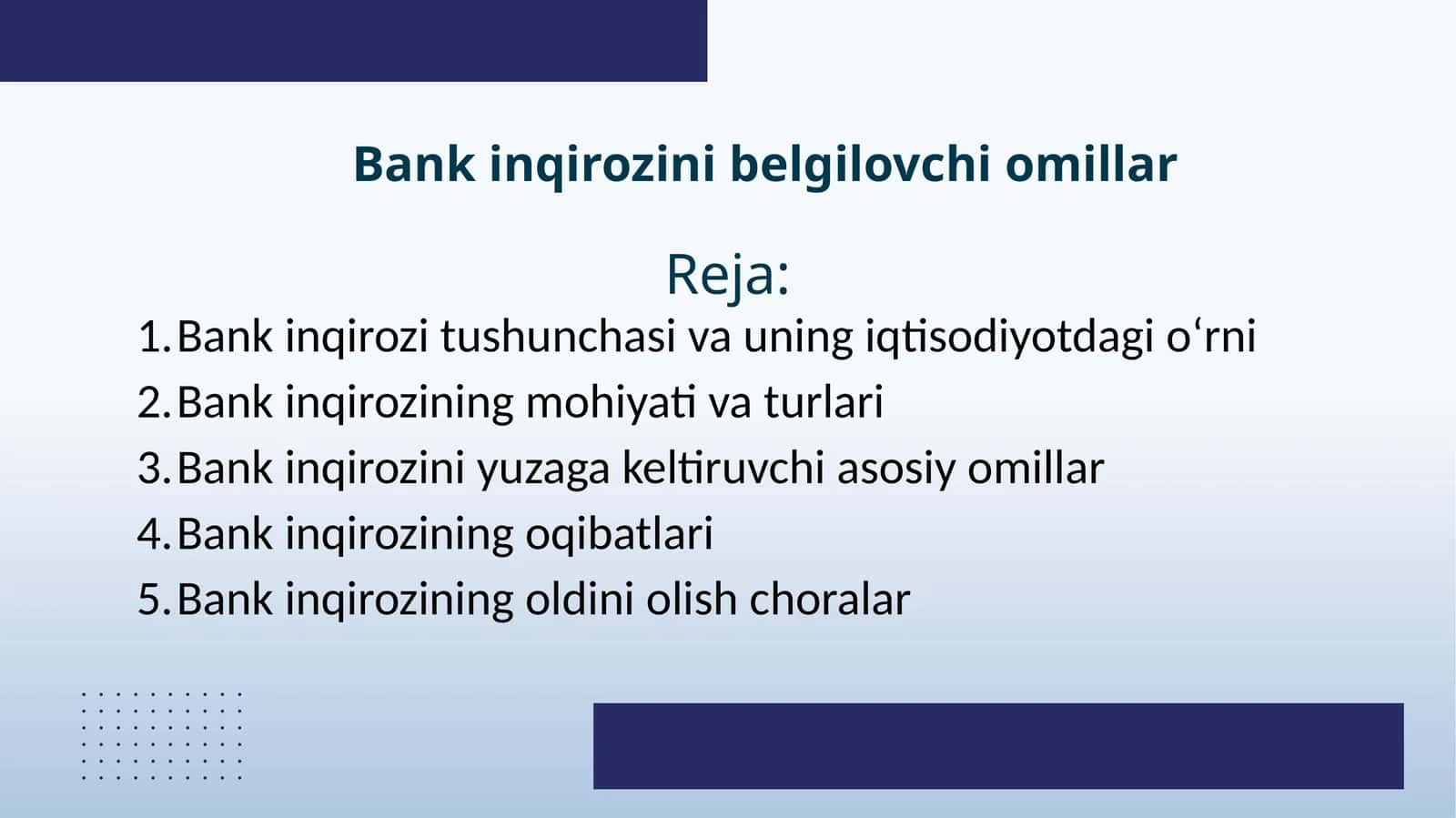 Bank inqirozini belgilovchi omillar 1