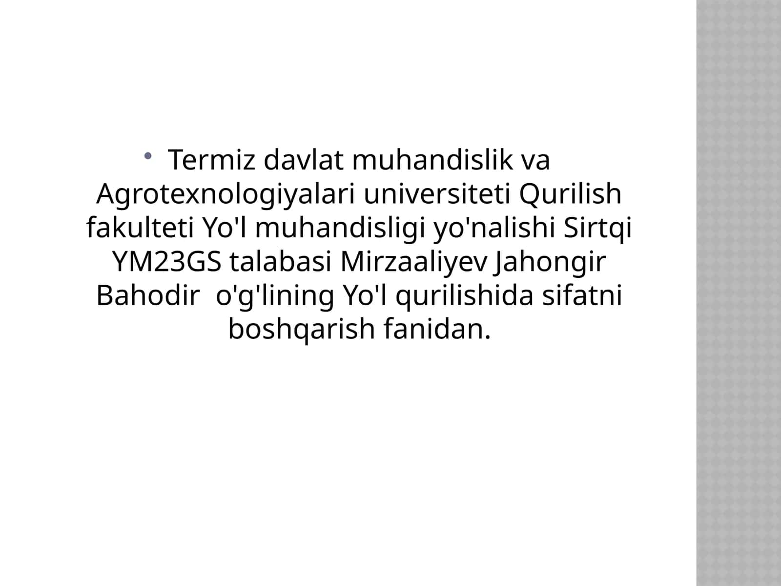 Yo'l muhandisligi yo'nalishi 1