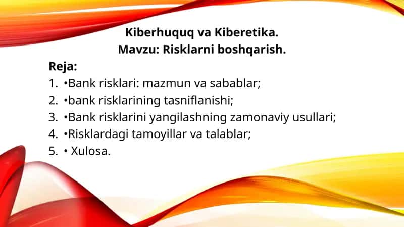 Risklarni boshqarish. 1