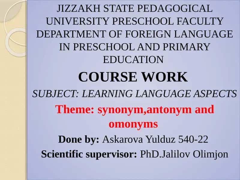 Learning Language Aspects 1