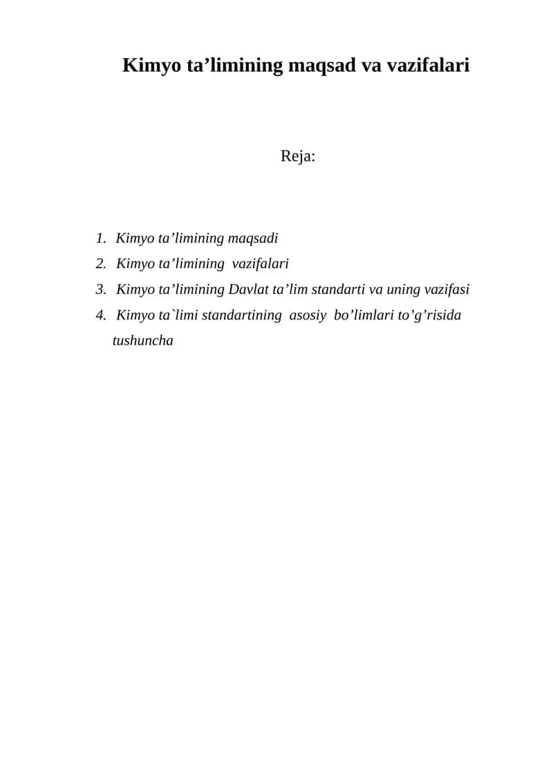 Kimyo ta’limining maqsad va vazifalari 1