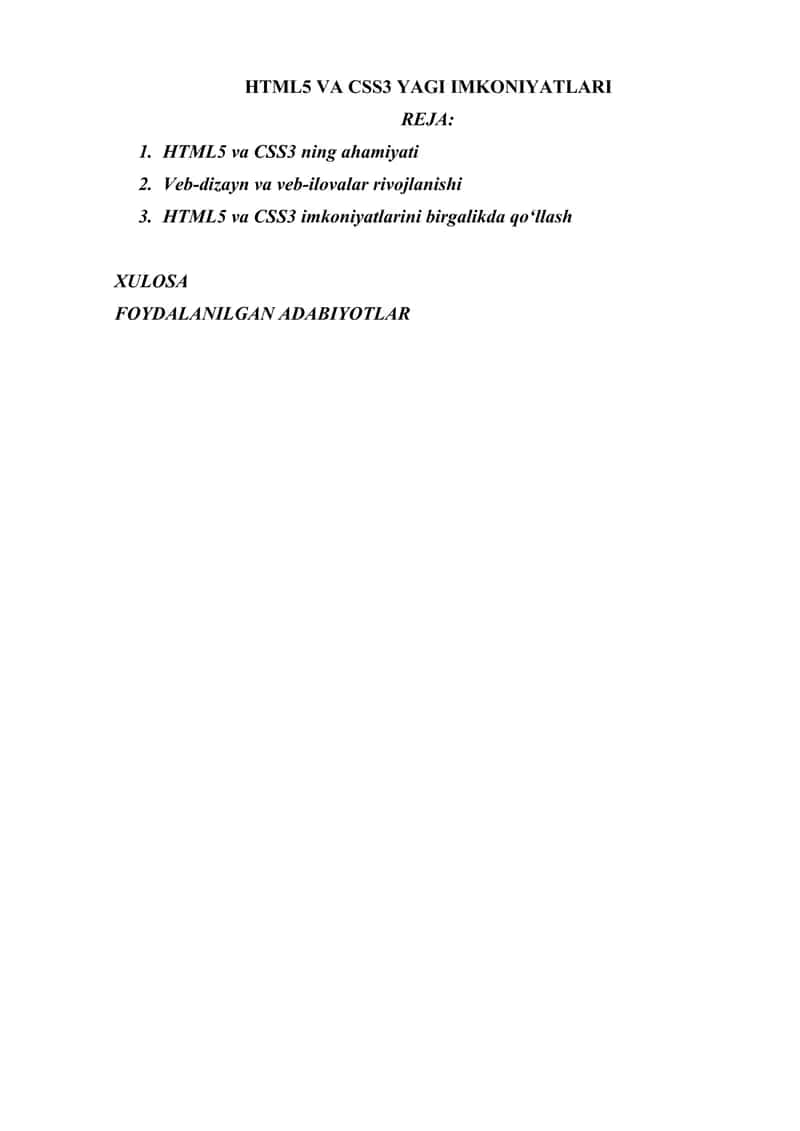 HTML5 VA CSS3 YAGI IMKONIYATLARI 1